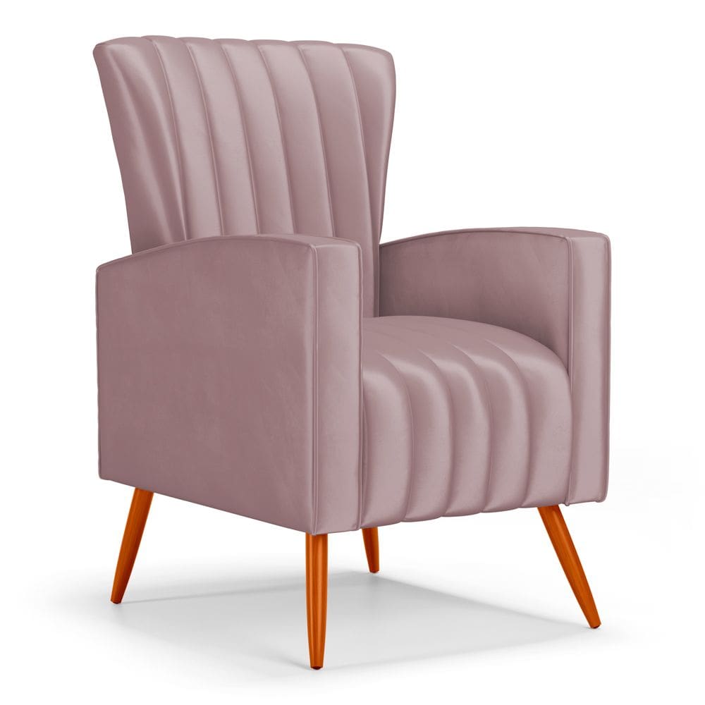 Poltrona Decorativa Melody com Pés Palito Veludo Rosê - Abmaza