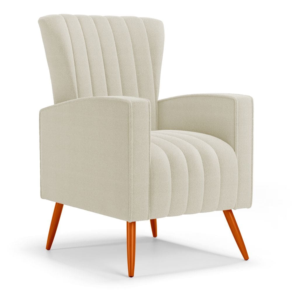 Poltrona Decorativa Melody com Pés Palito Bouclê Bege - Abmaza