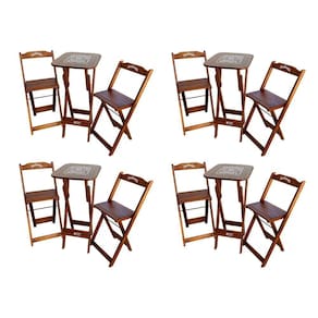 Kit 4 Conjuntos Bistrô Mesa Com 2 Banquetas Dobráveis De Madeira Personalizada Jack - Imbuia