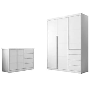 Jogo De Quarto Infantil Pietra Com Guarda Roupa E Cômoda Branco - Pr Baby Branco