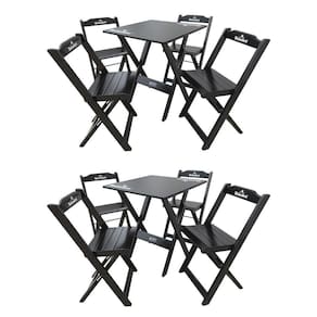 Kit 2 Conjuntos Mesa Dobrável Madeira 70x70 Com 4 Cadeiras Personalizada Hei Preta - Tarimatã