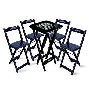Mesa Bistrô Dobrável Jack Daniel`s Com 4 Banquetas De Madeira Para Bares E Restaurantes Preta