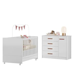 Jogo De Quarto Infantil Pérola Cômoda E Berço Branco - Peternella Móveis Branco