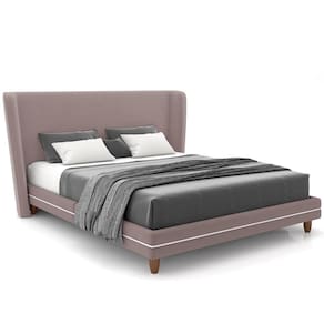 Cabeceira Casal Nilo 140cm Com Cama Pés Madeira Suném P05 Veludo Rosê - Lyam Decor