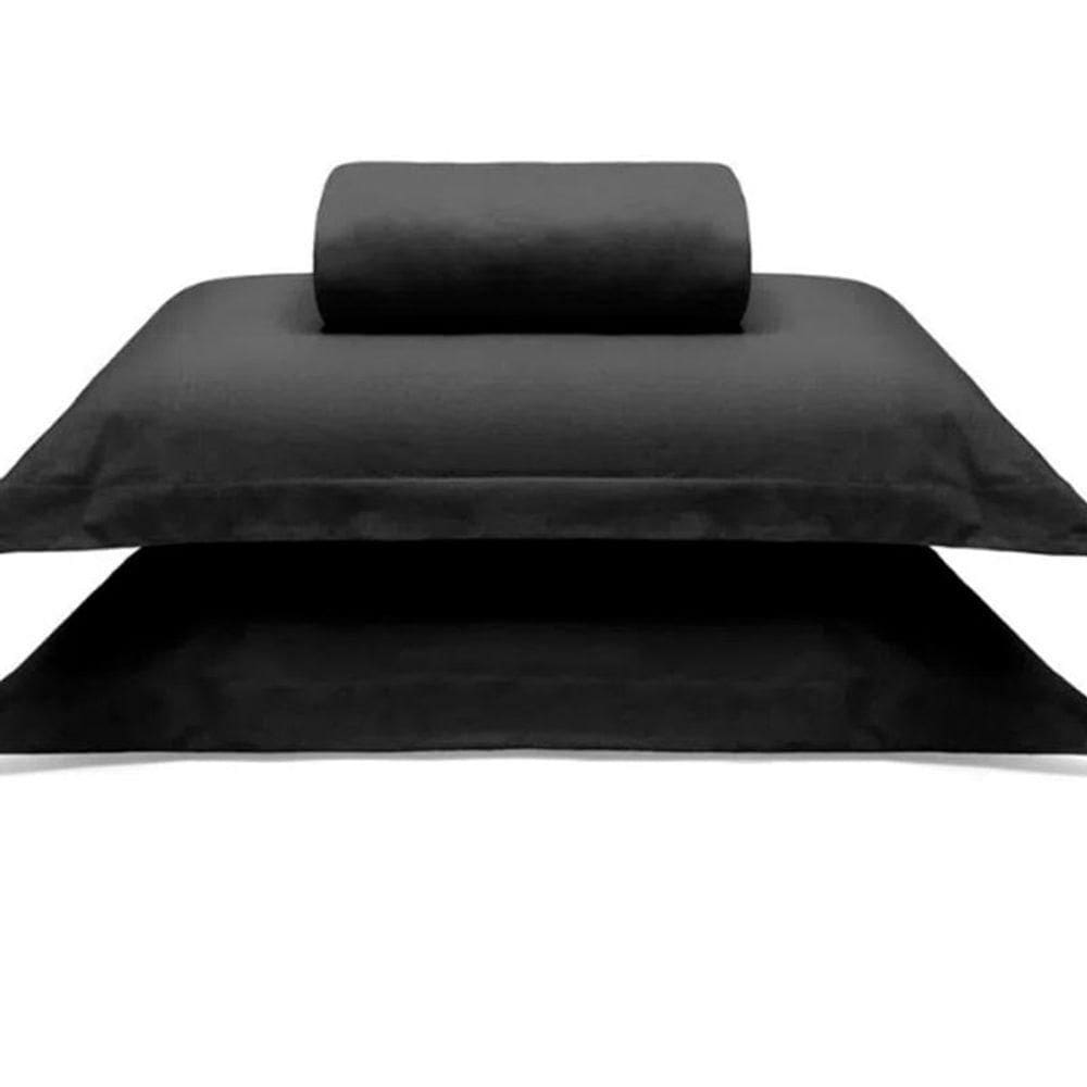 Jogo De Cama Buettner Casal Malha 100% Algodao Liso 3 Peças Image Preto