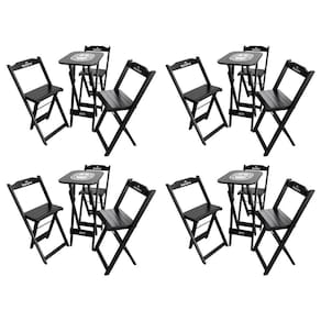 Kit 4 Conjuntos Bistrô Mesa Com 3 Banquetas Dobráveis De Madeira Personalizada Hei - Preta