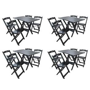 Kit 4 Conjuntos Mesa Dobrável Madeira 110x70 Com 4 Cadeiras Personalizada Hei Preta - Tarimatã