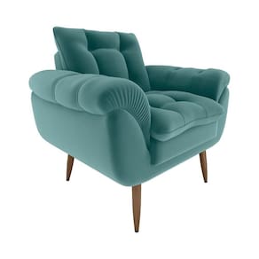 Poltrona Decorativa Confortável Pés Em Madeira Maciça Xangai Matrix Veludo Verde Menta
