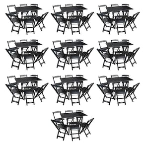 Kit 10 Conjuntos De Mesa Dobráveis De Madeira 70x110cm Com 6 Cadeiras Preta