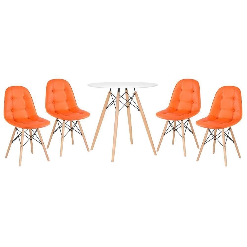 Kit - Mesa Eames 70 Cm + 4 Cadeiras Eames Botonê Mesa Branco Com Cadeiras Laranja Mesa Branco Com Cadeiras Laranja