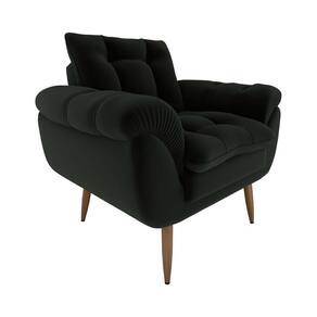 Poltrona Decorativa Confortável Pés Em Madeira Maciça Xangai Matrix Veludo Preto