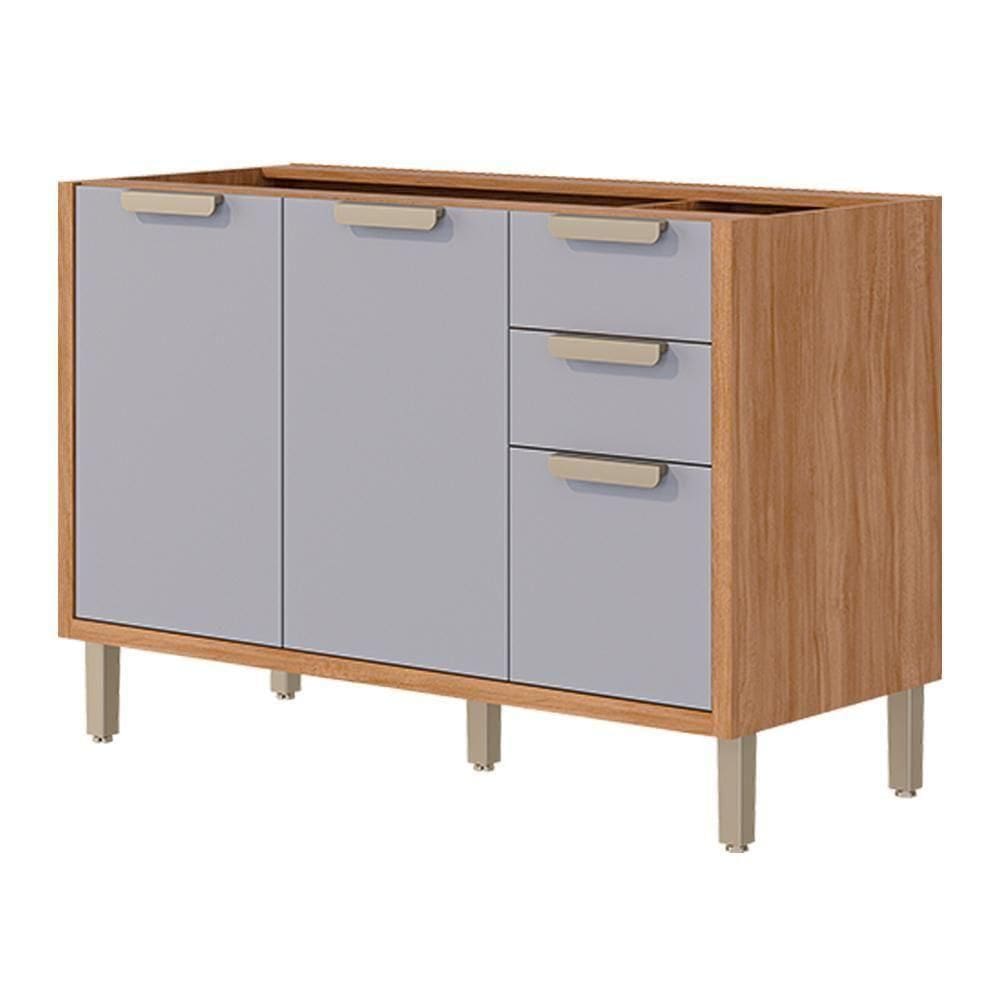 Balcão De Cozinha Eloíse Estela 120cm Cinamomo-platina Sem Tampo - Mgm Cinamomo-platina