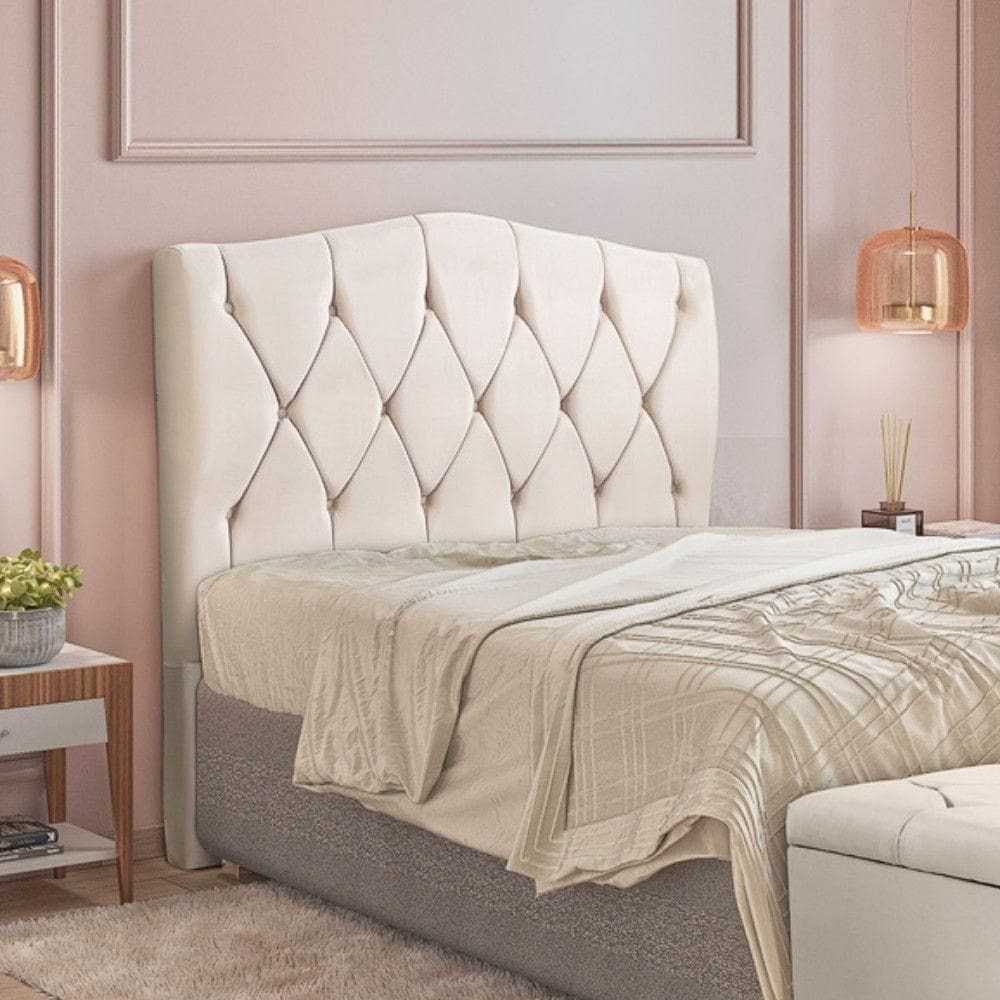 Cabeceira Multifuração Casal - Queen Elegance Veludo - Shop Marfim