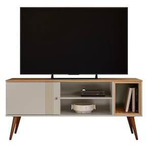 Rack Bancada Milão 136cm Off White-nature Para Até 55? - Peternella Móveis Off White-nature