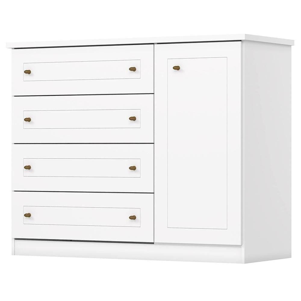Comoda 1 Porta 4 Gavetas 126 Cm Americana Branco Henn