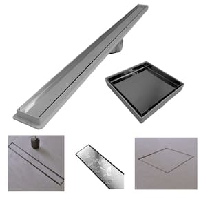 Kit Ralo Linear Banheiro 5x80 + Ralo 10x10 Inox Oculto Cinza Box Lavabo Dentro e Fora