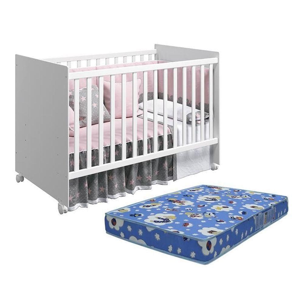 Berço Mel Branco Brilho Com Colchão Baby Physical - Reller Móveis Branco Brilho