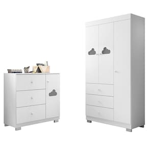 Jogo De Quarto Infantil Ane Com Guarda Roupa 3 Portas E Cômoda Branco - Phoenix Baby Branco
