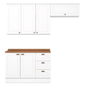 Cozinha Modulada 4 Portas Balcao Tampo 200cm Americana Branco Nature Henn