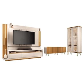 Sala De Estar Estante Home Montane, Cristaleira évora E Buffet Saluti Off White-cinamomo - Hb Móveis Off White-cinamomo