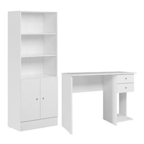 Conjunto Home Office Com Armário 2 Portas E Mesa Escrivaninha Branco - Qmovi Branco