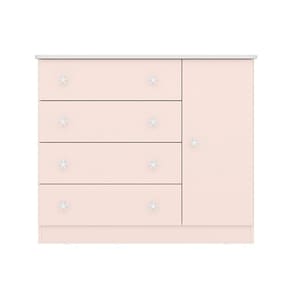 Cômoda Infantil 1 Porta E 4 Gavetas Doce Sonho Rosa Acetinado - Qmovi Rosa Acetinado