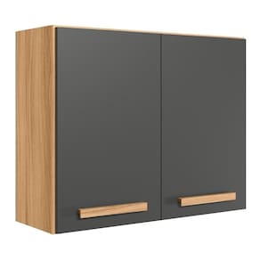 Armário Aéreo Intenza 80cm 2 Portas Freijó-chumbo - Nicioli Freijó-chumbo