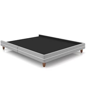 Cama Casal Base Pés Madeira 148cm Suném P05 Veludo Cinza - Lyam Decor