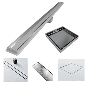 Kit Ralo Linear Banheiro 5x90 + Ralo 10x10 Inox Oculto Branco Box Lavabo Dentro e Fora