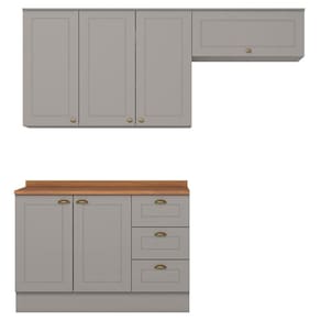 Cozinha Modulada 4 Portas Balcao Tampo 200cm Americana Cinza Nature Henn