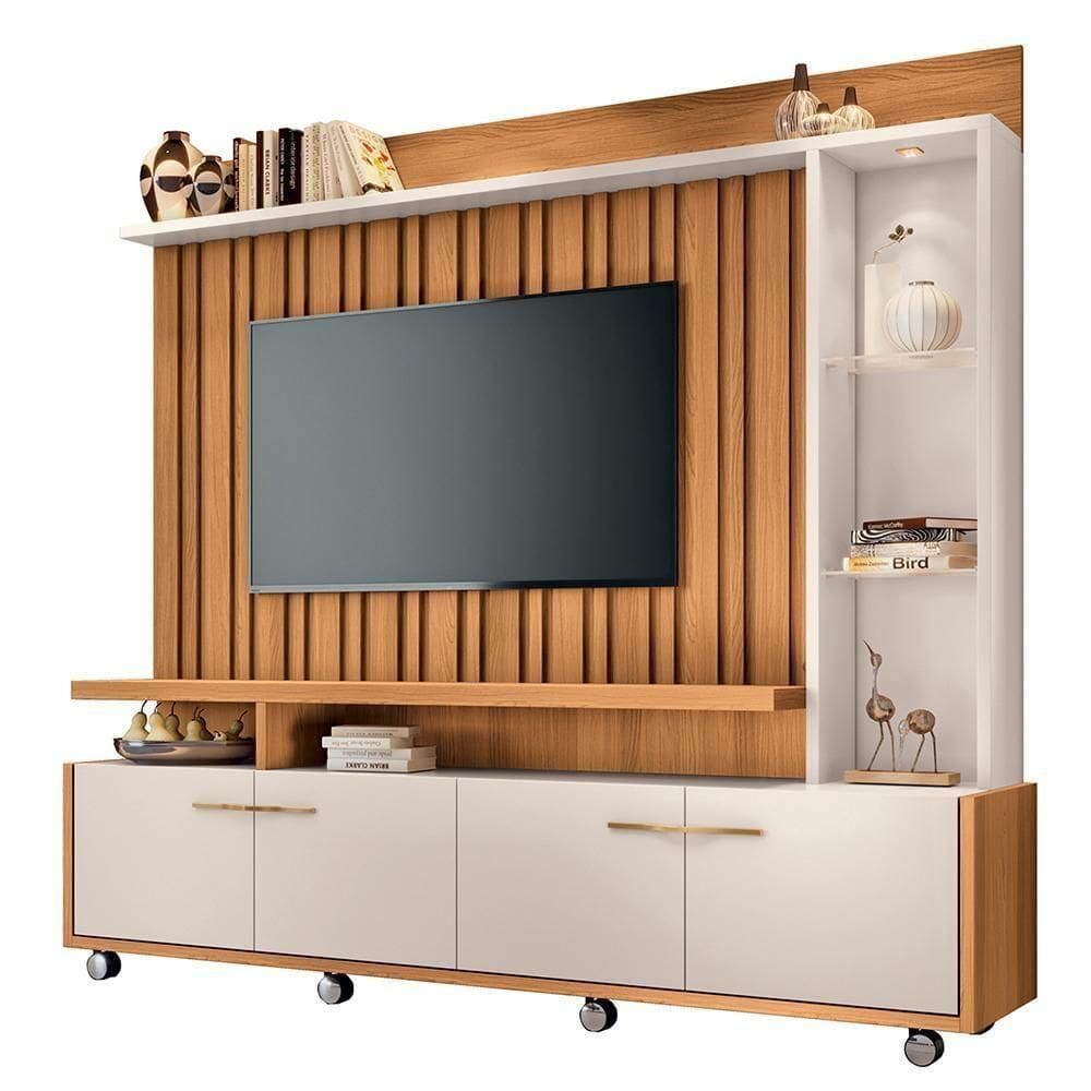 Estante Home Theater Titan Ripado Cinamomo-off White Para Até 60? - Hb Móveis Cinamomo-off White