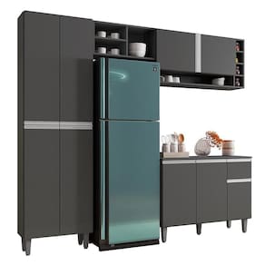 Cozinha Modulada Vanessa 230cm Paneleiro, Balcão Com Tampo Mdp E Aéreo Cinza - Ajl Móveis Cinza