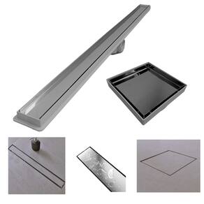 Kit Ralo Linear Banheiro 5x90 + Ralo 10x10 Inox Oculto Cinza Box Lavabo Dentro e Fora