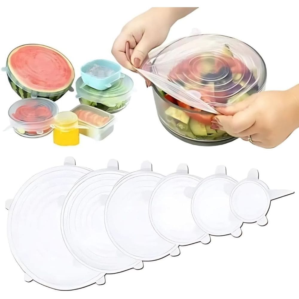 Tampas de Silicone Multiuso Ajustáveis Reutilizáveis 6 Peças