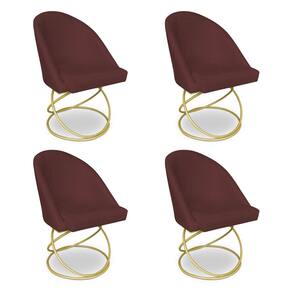 Kit 04 Cadeiras Poltrona de Jantar Bela Suede Marsala Base Metálica Luxo Dourado - Pallazio