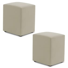 Kit 02 Puffs Decorativos Sala de Estar Quadrado 36x47cm Suede Bege - Abmaza