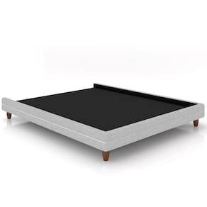Cama Casal Base Pés Madeira 148cm Suném P05 Linho Cinza Claro - Lyam Decor