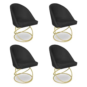 Kit 04 Cadeiras Poltrona de Jantar Bela Suede Preto Base Metálica Luxo Dourado - Pallazio