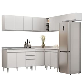Armário De Cozinha Modulado De Canto 7 Peças Cp21 Com Pia Inox Branco - Lumil