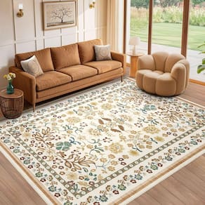 Tapete Area UERMEI 9x12 lavável Boho Vintage Floral Brown