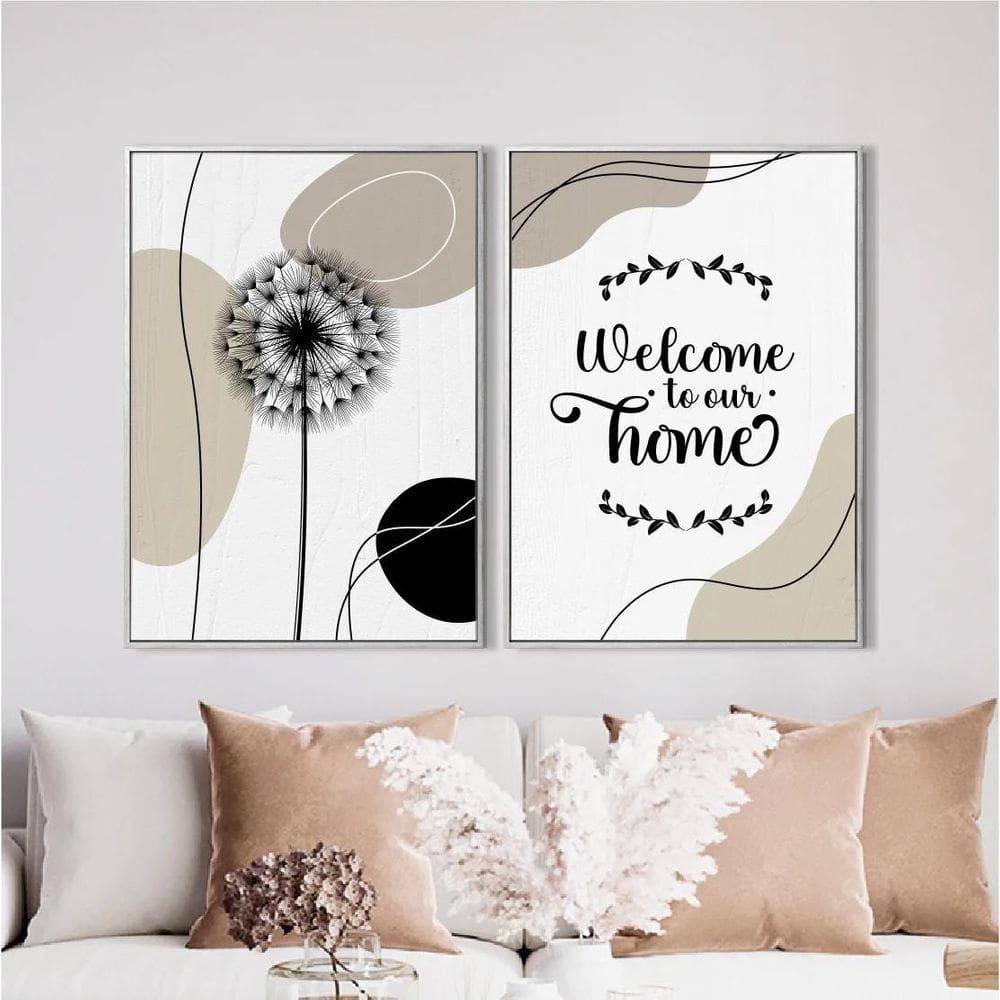Kit 2 Quadros Welcome To Our Home 45X34Cm - Com Vidro Branca