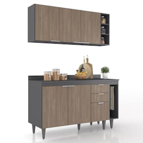 Armário De Cozinha Com Tampo Cp08 140cm Pérola Grafite/freijó Z34 - Mpozenato