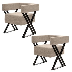 Kit 2 Poltrona Decorativa Sara Pés Metal Estilo Industrial Linho Bege