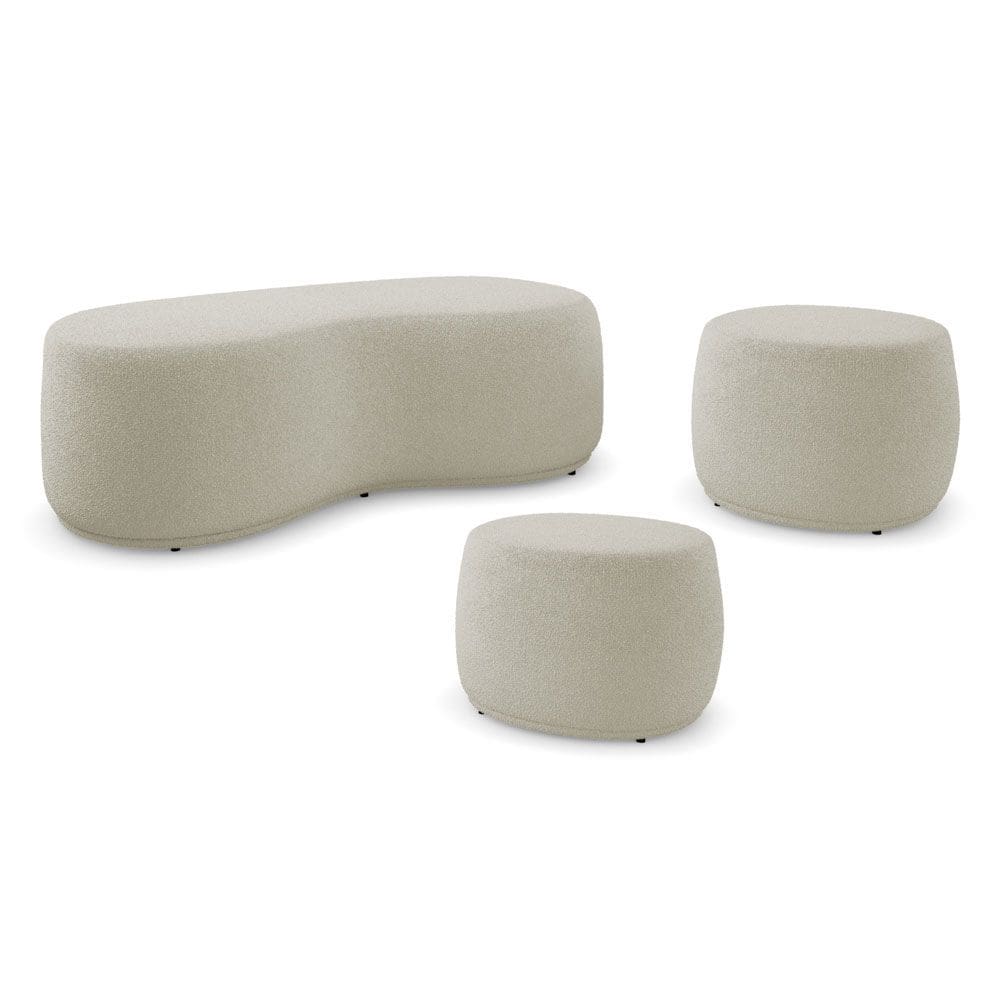 Conjunto 03 Puffs Decorativos Living Aisha Orgânico Bouclê Bege - Abmaza