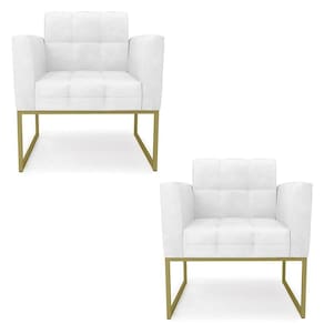 Poltrona Base Industrial Dourado Kit 2 Ana Sintético Pu Branco - Ibiza