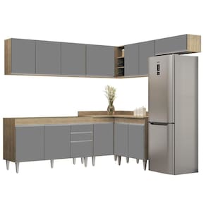 Armário De Cozinha Modulado De Canto 7 Peças Cp22 Balcão Sem Tampo Castanho/cinza - Lumil