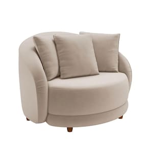 Poltrona Decorativa Para Sala 122cm Pés Madeira Kaly M22 Veludo Bege - Mpozenato