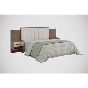 Cabeceira Para Cama Queen Size Ripada Irís Estofada Com 2 Mesas De Cabeceira D` Doro Castanho/linho/ripado