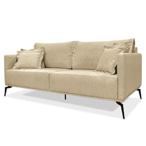 Sofá 3 Lugares 200cm Pés De Metal Vecchia S06 Linho Dourado - Mpozenato