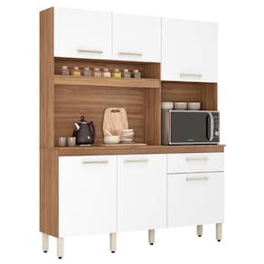 Armário De Cozinha Compacta 160cm Saul D02 Amêndola/branco - Mpozenato